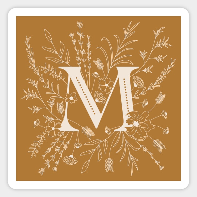 Botanical Letter M (Mustard Yellow) Sticker by Cascade Patterns